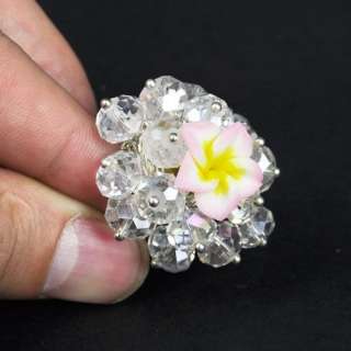 White Crystal Finger Ring Jewelry Women Ladies Flower  