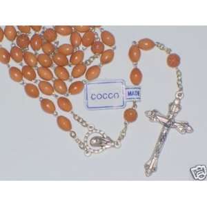  GENUINE COCO LIGHT BROWN OVAL BEADS ROSARY 20.5 LONG 
