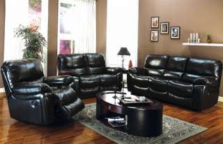Casual Black Real Leather Sofa Loveseat Recliners 2 Pc Living Room Set 
