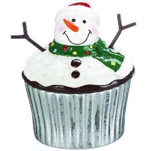   Cupcake Trinket Box   Snowman with Green Dotted Scarf 