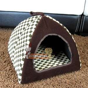   Cat House Indoor Pet Dog Cat House Bed Classical Grid Brown Sz Small