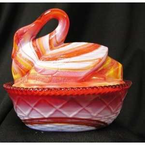   Swan on Nest 5 Red & White Marble   Slag Glass: Home & Kitchen