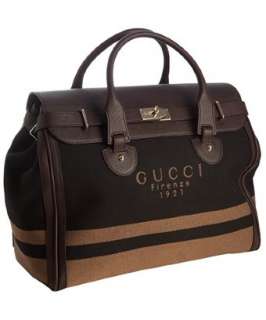 Gucci brown and black logo twill weekend travel tote   up to 