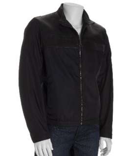 Prada black nylon leather trimmed motorcyle zip front jacket