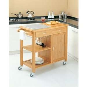 Bamboo Kitchen Cart with Removable Granite Slab by Organize It All 