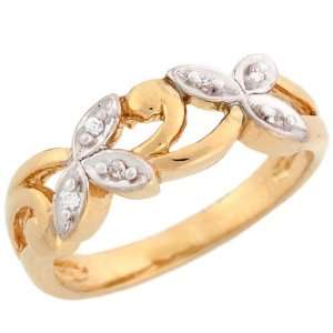   Yellow and White Gold Filigree Round Diamond Promise Ring: Jewelry