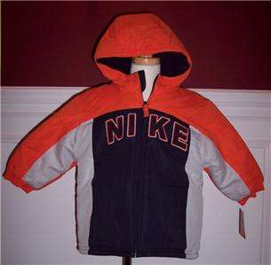 Nike Winter Coat Jacket Boys Fleece Lined Navy Orange  