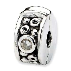    Sterling Silver Reflections Hinged CZ & Dots Clip Bead Jewelry