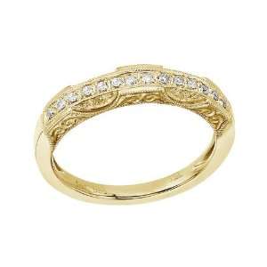    14K Yellow Gold Filigree Diamond Band Ring (Size 8): Jewelry