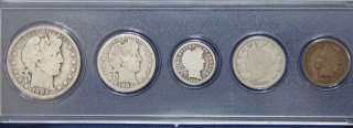 1902 5 Coin U.S. Year Set w/Barber Half, Quarter, Dime, V Nickel 