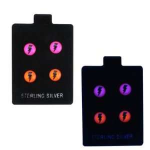   Orange Stud Lightning Bolt Earrings   2prs/pack Glows in Black Light