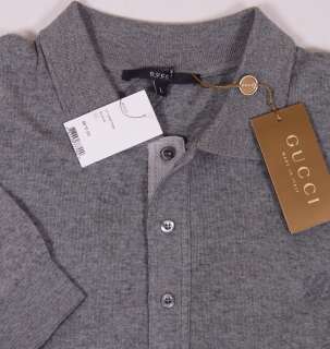 GUCCI POLO $670 CHARCOAL GRAY 5 BTN WOOL BLEND COUTURE LOGO POLO LARGE 