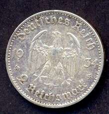 GERMANY D/R SILVER COIN,2 mark,1934g,VF,CV$45  