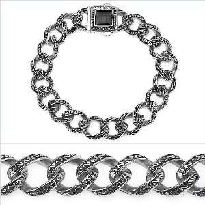 Mens Stainless Steel Marine Link Bracelet with Designer Grooved Black 