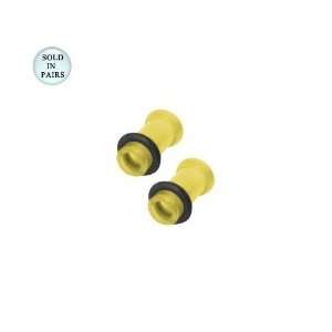    Yellow Uv Acrylic Ear Plugs Tunnel Design   0 Gauge Jewelry