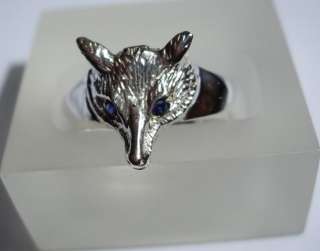   Sterling Silver Fox Head Ring Sapphire Eyes Hunting Any Size UK Selle