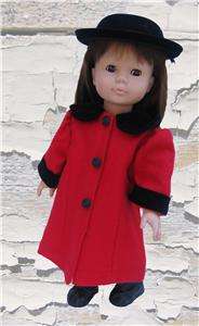Doll Clothes Red Wool Coat Fits American Girl & 18 Dolls  