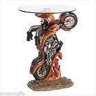 MOTORCYCLE ACCENT TABLE SCULPTURE GLASS TOP END SIDE TABLE NV39588