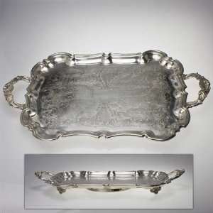  Tray, Chased Bottom w/ Handles, Silverplate