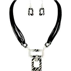   and Jet Double Rectangle Zebra Necklace Earring Set Fashion Jewelry