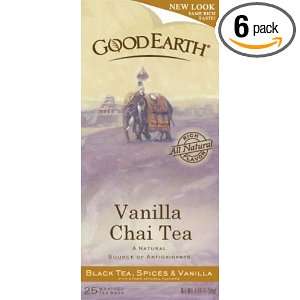 Good Earth Tea Chai Vanilla, 25 Count Boxes (Pack of 6)  
