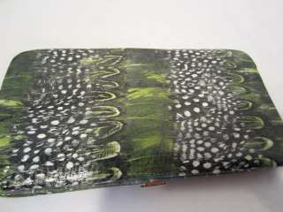 Flat rectangle wallet   Green black feather NEW $24.95  