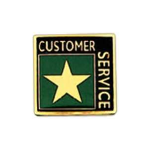    Stock square shape customer service pin with star. 