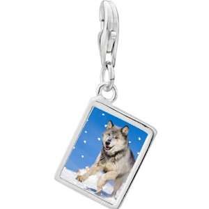  Pugster 925 Sterling Silver Running Wolf Photo Rectangle 