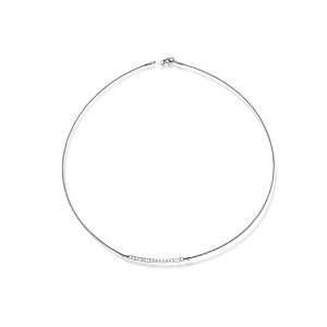 14 Karat White Gold Matte Finish Wire Necklace, Enhanced With Pave Set 
