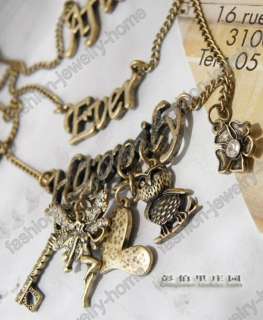 Retro Mixed Charms 3 layers Letters owl Necklace  