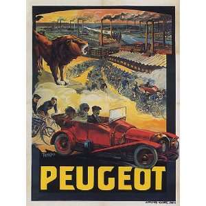 PEUGEOT FRANCE CAR INDUSTRY LION BICYCLE SMALL VINTAGE POSTER CANVAS 