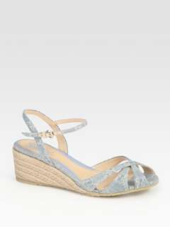 Gucci   Penelope Denim and Leather Espadrille Wedge Sandals    