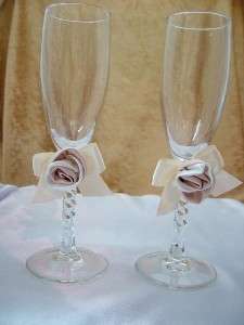 New Wedding Champange Flutes Toasting Glasses Rum Pink Roses  