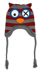 Striped Owl Face Animal Juniors Pilot Earmuff Laplander Hat  