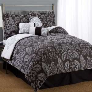  Sketch Damask Black And White King Comforter Set With 