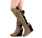   ARRIVAL! FASHION BLACK BROWN LEOPARD KNEE HIGH WEDGE WOMEN BOOTS 5.5