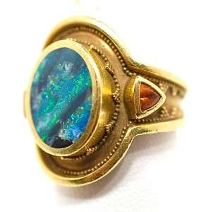 MICHELLE KRESPI 18K GOLD OPAL HANDCRAFTED RING With SAPPHIRES 6 3/4 7 