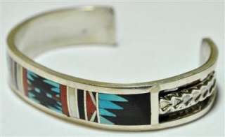 Native American Zuni Sterling silver Multi stones bracelet by C 