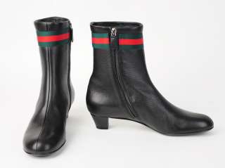 CLASSIC GUCCI ANKLE BOOTS LEATHER WEBBED STRIPE sz 37.5 / US 7.5