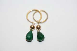   pure solid yellow gold natural Brazillian Emerald fancy hoop earrings