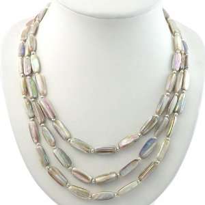   Handmade Mutlistrand Irridescent Shell & Silver Beaded Necklace