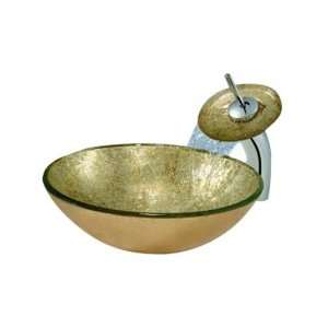 Year Warranty Golden Round Tempered glass Vessel Sink With Waterfall 