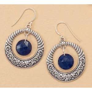 Oxidized Sterling Silver French Wire Earrings,11mm Rough Cut Sapphires 