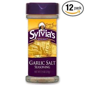 Sylvias Garlic Salt Seasoning, 7.5 Ounce Containers (Pack of 12 
