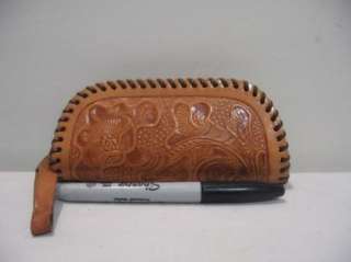 Vintage TOOLED Leather Small Clutch Change Purse  