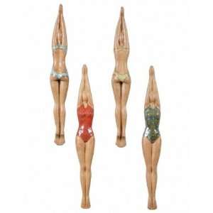 Set of 4 Skinny Lady Divers / Swimmers Wall Hanging Figurines 