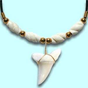 Large Mako Shark Tooth Necklace & bone beads  