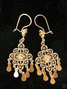Istanbul vermeil dangle gold filigree earrings Turkish  