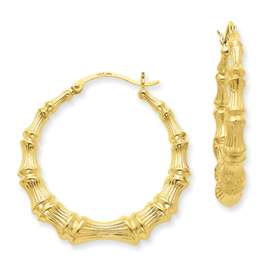 New 14k Yellow Gold Bamboo 5/8   2 1/8 Inch Circular Hoop Earrings 