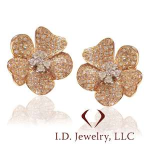 21CTW Round Cut Flower Shaped Diamond Earrings F SI 14K  